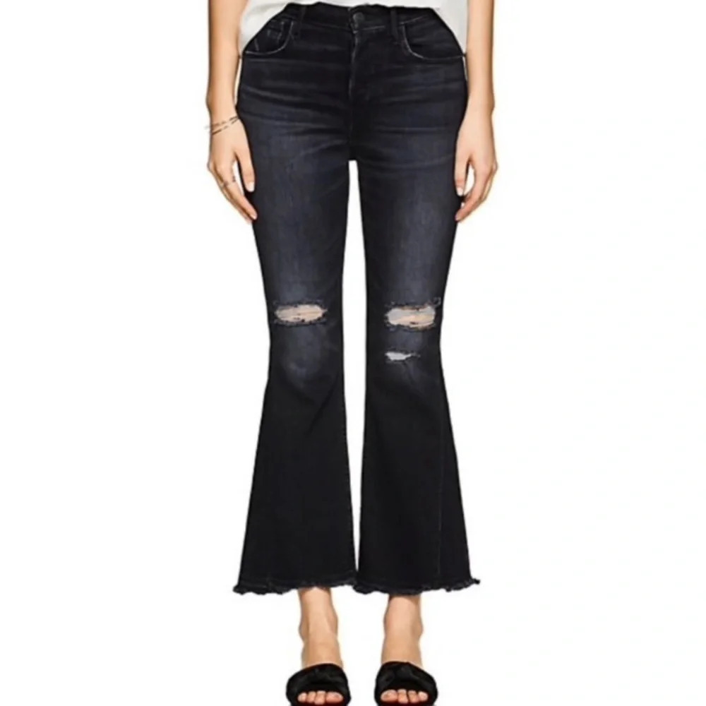 3X1 Higher Ground Gusset Cropped Flare Jeans In Black Raven